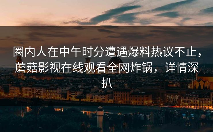 圈内人在中午时分遭遇爆料热议不止，蘑菇影视在线观看全网炸锅，详情深扒