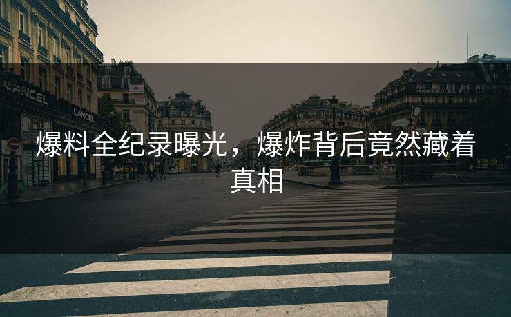 爆料全纪录曝光，爆炸背后竟然藏着真相