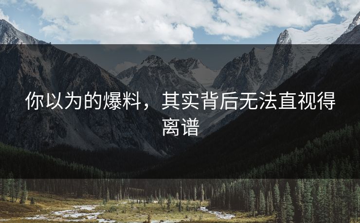 你以为的爆料，其实背后无法直视得离谱